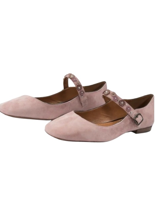 Coach Shoes - COACH Dusty Rose Flower Stud Suede Leather Mary Jane Flats Size 5.5 NWOB
